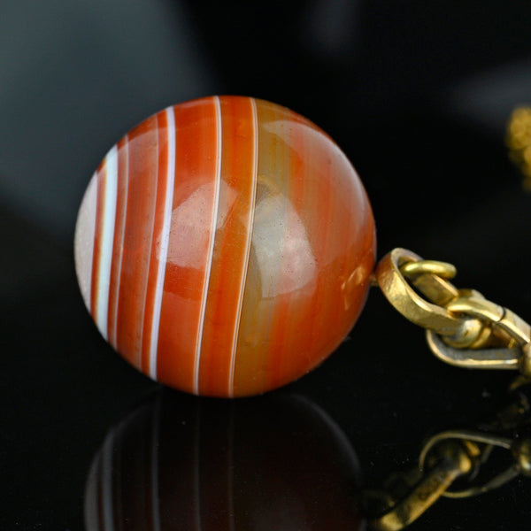 Magnificent Antique Banded Agate Orb Pendant Necklace - Boylerpf
