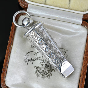Antique Silver Engraved Working Whistle Pendant Fob - Boylerpf