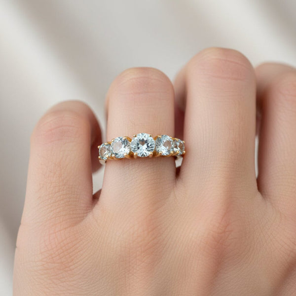 Vintage 10K Gold Five Stone Aquamarine Ring - Boylerpf