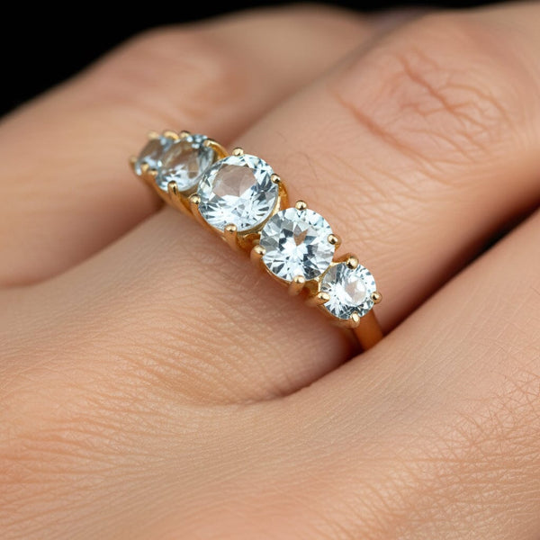 Vintage 10K Gold Five Stone Aquamarine Ring - Boylerpf
