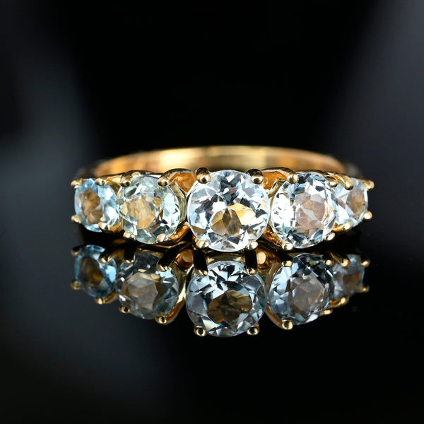 Vintage 10K Gold Five Stone Aquamarine Ring - Boylerpf