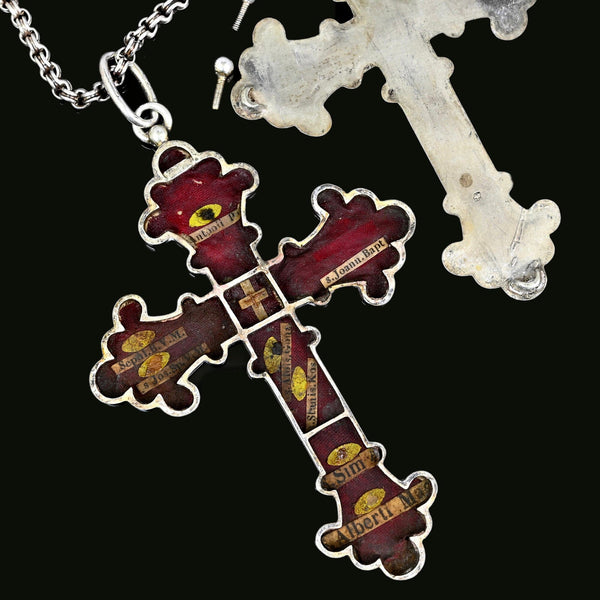 Antique Sterling Silver Catholic Reliquary Pectoral Cross Pendant