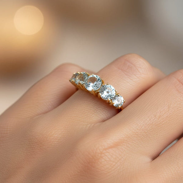 Vintage 10K Gold Five Stone Aquamarine Ring - Boylerpf