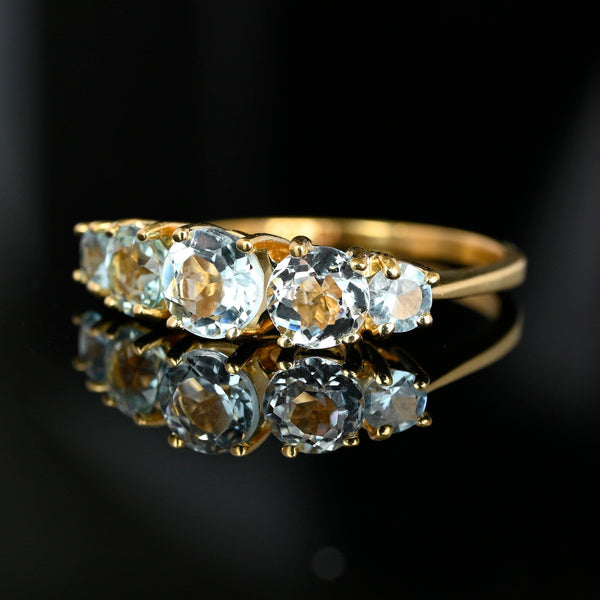 Vintage 10K Gold Five Stone Aquamarine Ring - Boylerpf