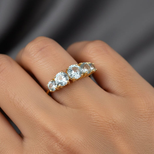Vintage 10K Gold Five Stone Aquamarine Ring - Boylerpf