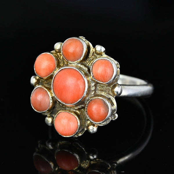 Antique Arts & Crafts Silver Coral Cabochon Ring - Boylerpf