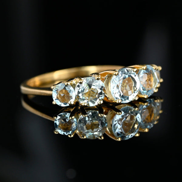 Vintage 10K Gold Five Stone Aquamarine Ring - Boylerpf