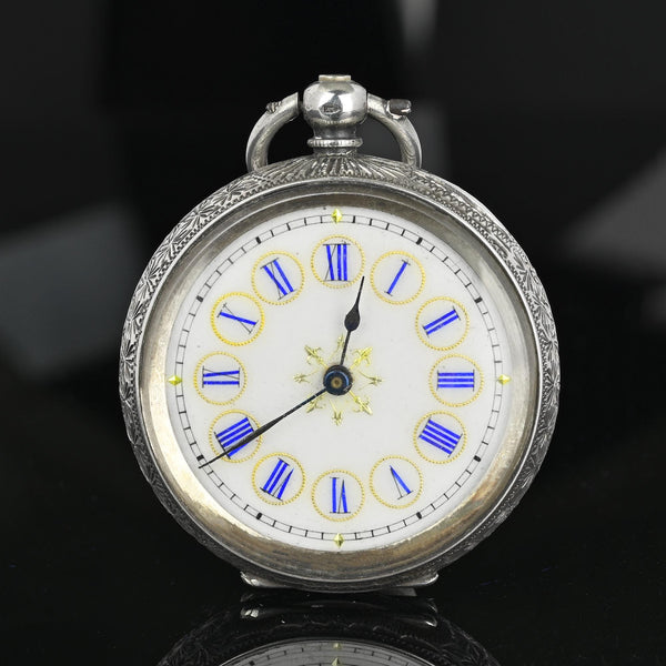 Antique Victorian Silver Hunter Case Pocket Watch, Enamel Dial - Boylerpf