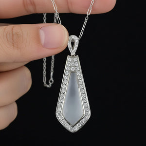 18K Gold Art Deco Rock Crystal 2 Carat Diamond Necklace - Boylerpf