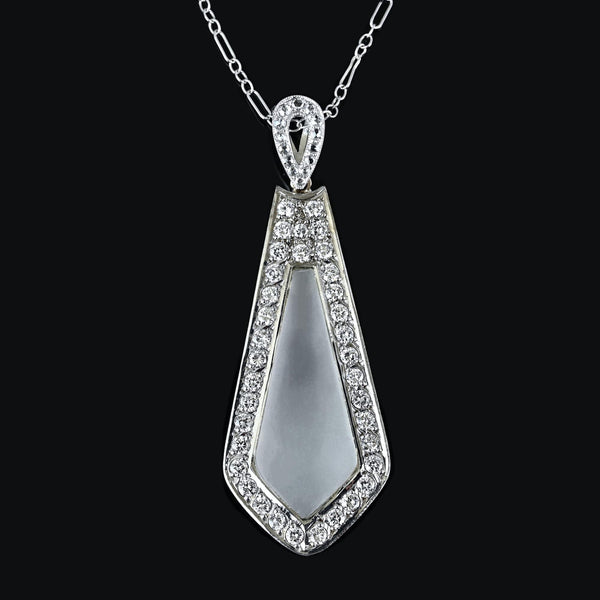 18K Gold Art Deco Rock Crystal 2 Carat Diamond Necklace - Boylerpf