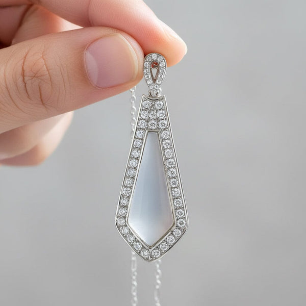 18K Gold Art Deco Rock Crystal 2 Carat Diamond Necklace - Boylerpf