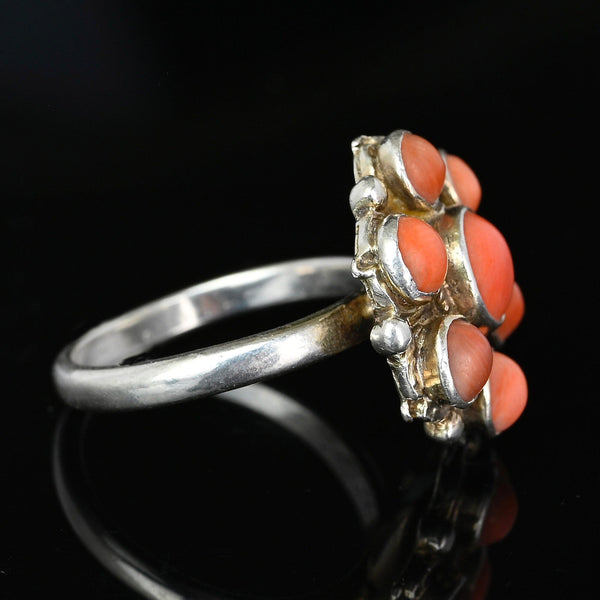 Antique Arts & Crafts Silver Coral Cabochon Ring - Boylerpf