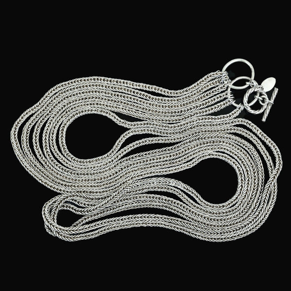Vintage Sterling Silver Triple Foxtail Chain Necklace 108 Grams