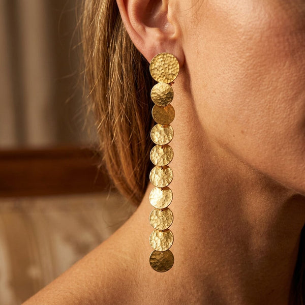 Vintage Gold Vermeil Chandelier Earrings – Hammered Discs