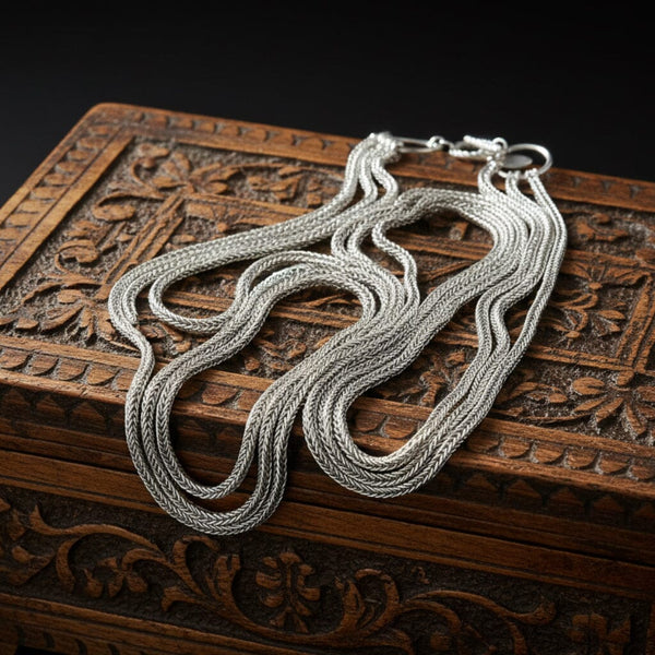Vintage Sterling Silver Triple Foxtail Chain Necklace 108 Grams