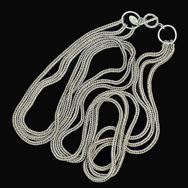 Vintage Sterling Silver Triple Foxtail Chain Necklace 108 Grams