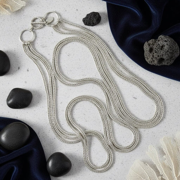 Vintage Sterling Silver Triple Foxtail Chain Necklace 108 Grams