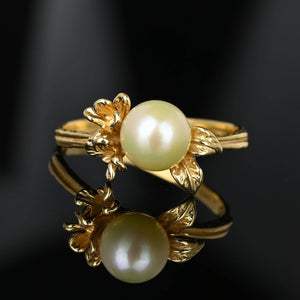 Vintage Na Hoku 14K Gold Pearl Plumeria Ring - Boylerpf