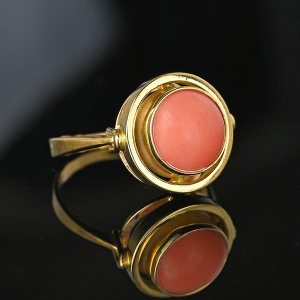 Vintage Russian 14K Gold Cabochon Coral Ring - Boylerpf