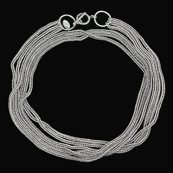 Vintage Sterling Silver Triple Foxtail Chain Necklace 108 Grams