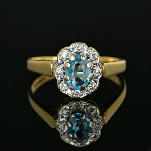 Vintage Diamond Halo Blue Topaz Ring in Gold - Boylerpf