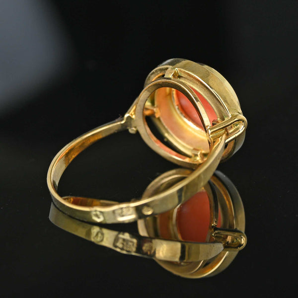 Vintage Russian 14K Gold Cabochon Coral Ring - Boylerpf