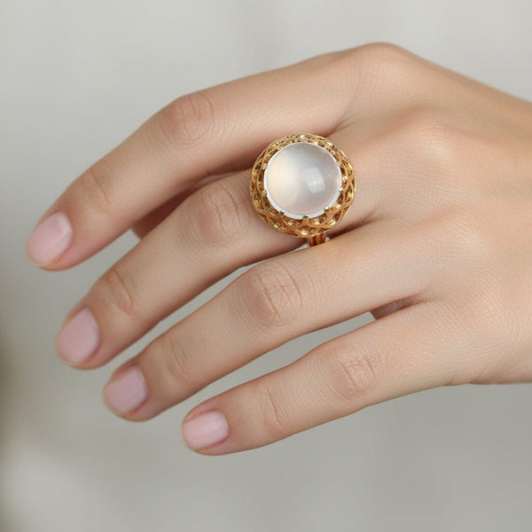 Vintage 14K Gold Cabochon Moonstone Ring - Boylerpf