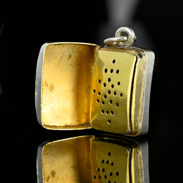 Antique Silver Gold Gilt Vinaigrette Locket Pendant - Boylerpf