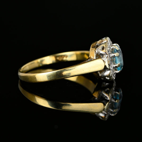 Vintage Diamond Halo Blue Topaz Ring in Gold - Boylerpf