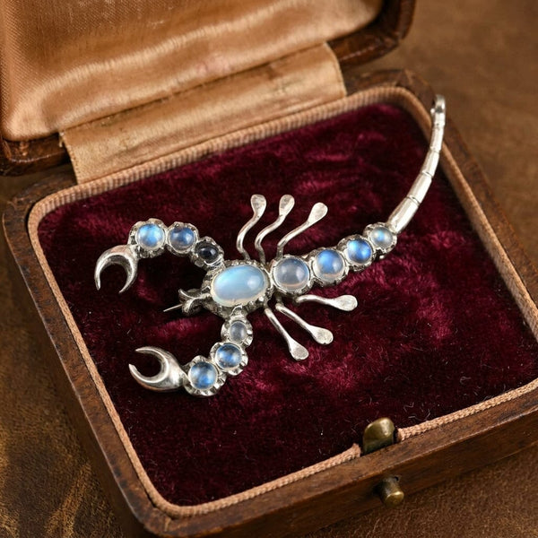 Antique Scorpion Brooch with Iridescent Moonstones