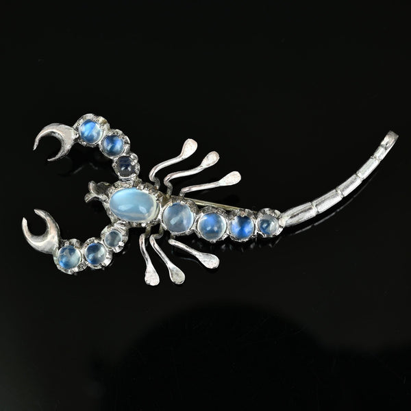 Antique Scorpion Brooch with Iridescent Moonstones
