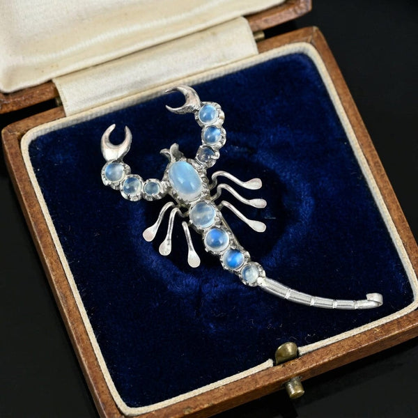 Antique Scorpion Brooch with Iridescent Moonstones