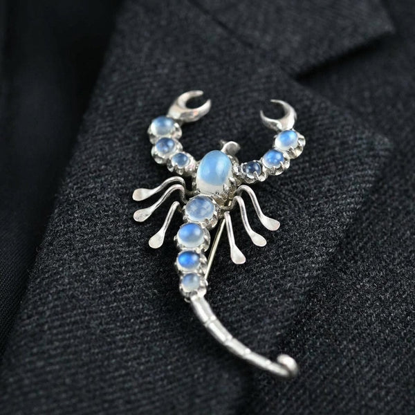 Antique Scorpion Brooch with Iridescent Moonstones