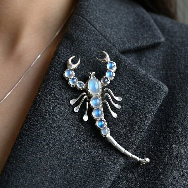 Antique Scorpion Brooch with Iridescent Moonstones