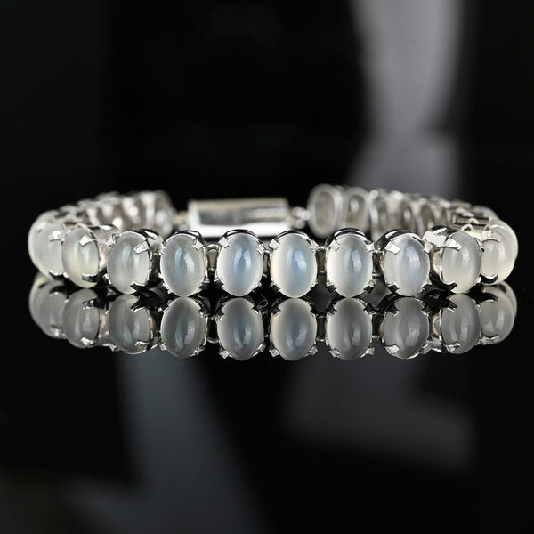 Vintage Moonstone Cabochon Silver Bracelet 19 Carats - Boylerpf