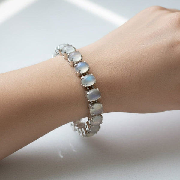 Vintage Moonstone Cabochon Silver Bracelet 19 Carats - Boylerpf