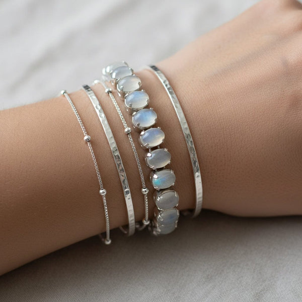 Vintage Moonstone Cabochon Silver Bracelet 19 Carats - Boylerpf