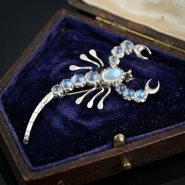 Antique Scorpion Brooch with Iridescent Moonstones