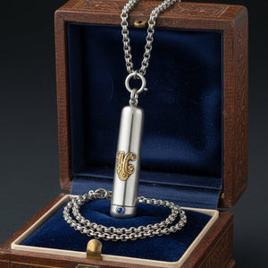 Antique Dutch Sterling Silver Etui Pendant, Sapphire & 14K Gold - Boylerpf