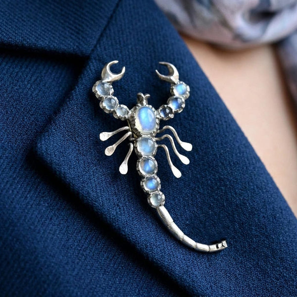 Antique Scorpion Brooch with Iridescent Moonstones
