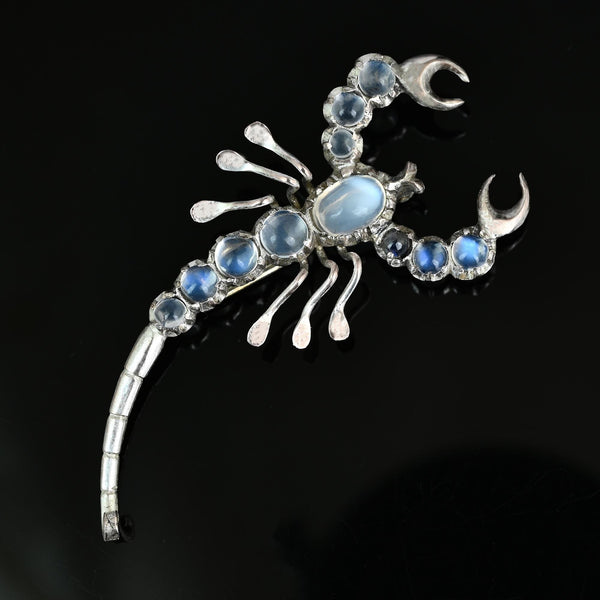 Antique Scorpion Brooch with Iridescent Moonstones