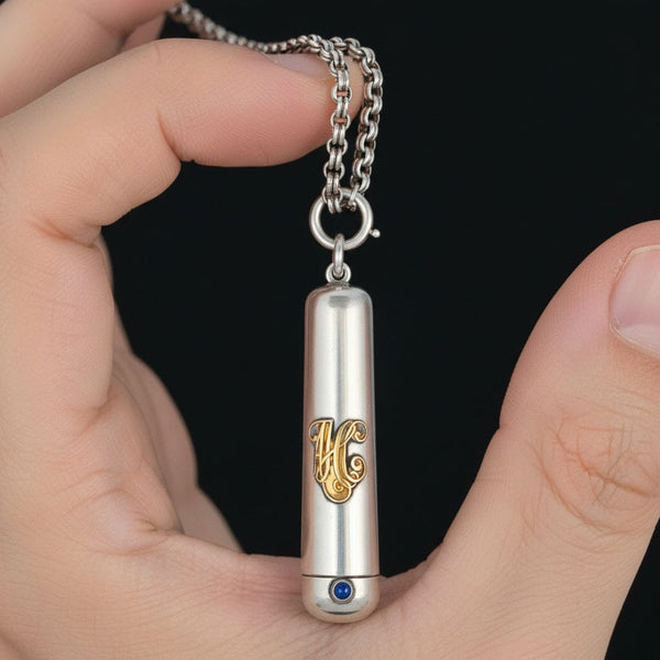 Antique Dutch Sterling Silver Etui Pendant, Sapphire & 14K Gold