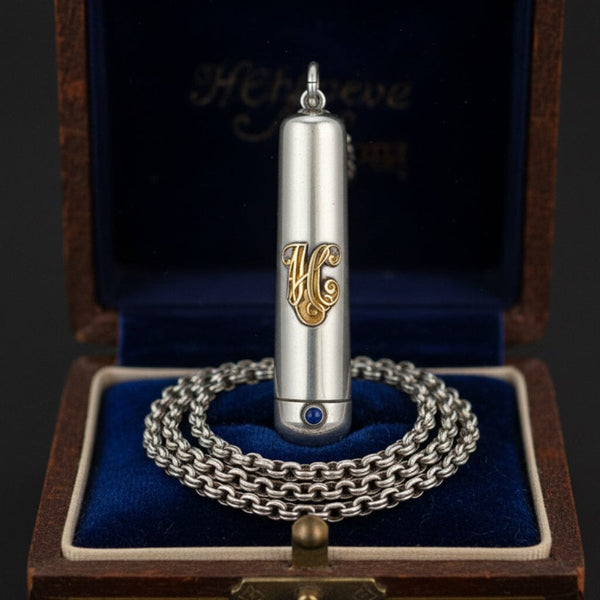 Antique Dutch Sterling Silver Etui Pendant, Sapphire & 14K Gold