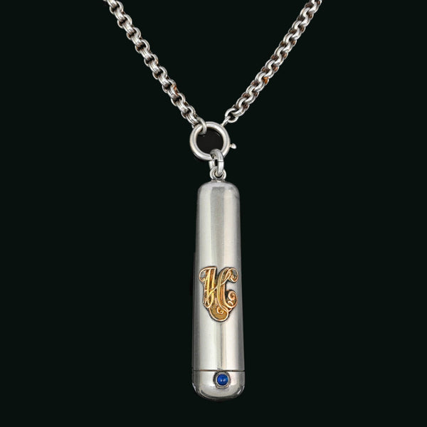 Antique Dutch Sterling Silver Etui Pendant, Sapphire & 14K Gold