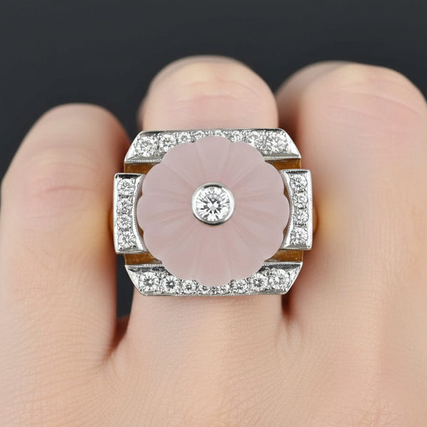 Vintage Rose Quartz Diamond 14K Gold Cocktail Ring, 15.9 grams - Boylerpf