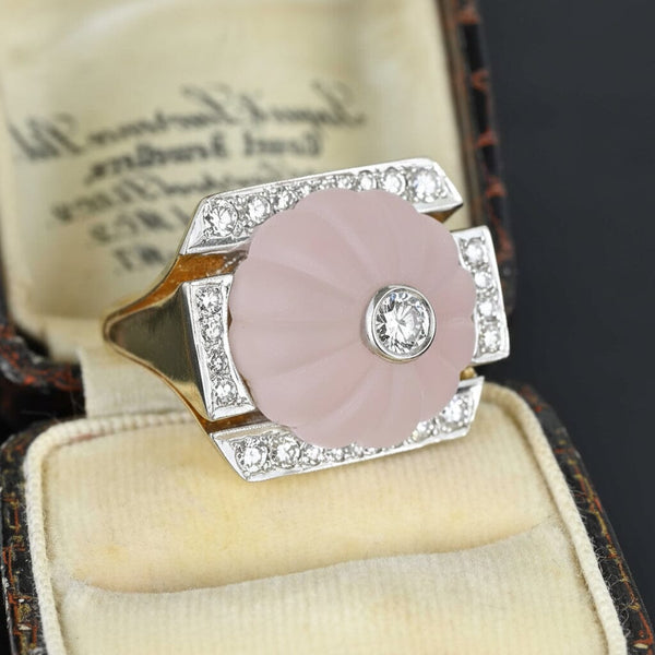 Vintage Rose Quartz Diamond 14K Gold Cocktail Ring, 15.9 grams - Boylerpf