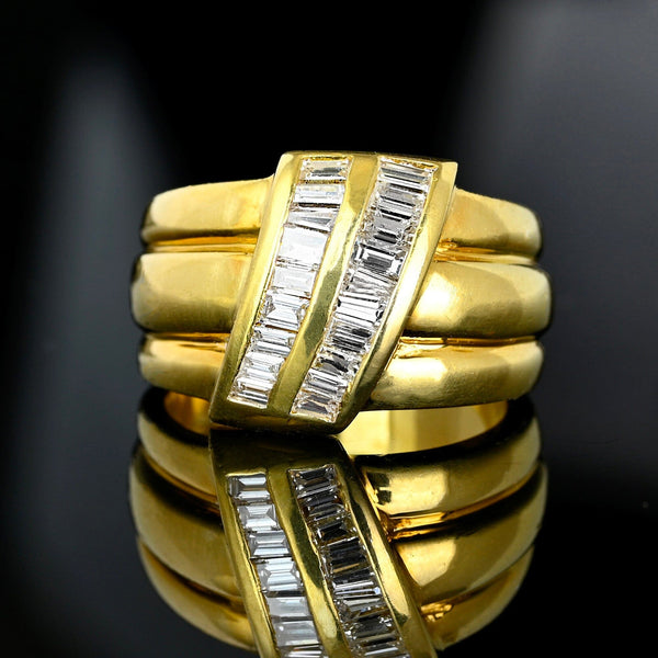Vintage 18K Gold Baguette Diamond Wide Band Ring