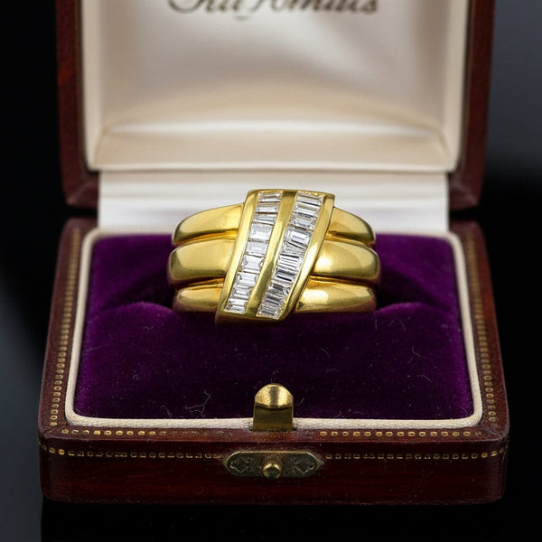 Vintage 18K Gold Baguette Diamond Wide Band Ring