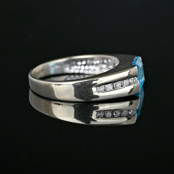 Estate Diamond Blue Topaz Ring in 14K White Gold - Boylerpf