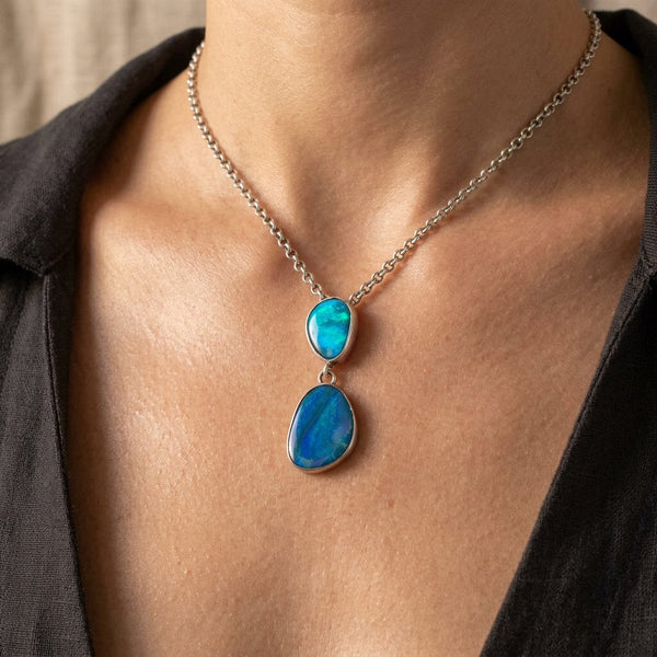 Australian Boulder Opal Pendant Necklace in Sterling Silver
